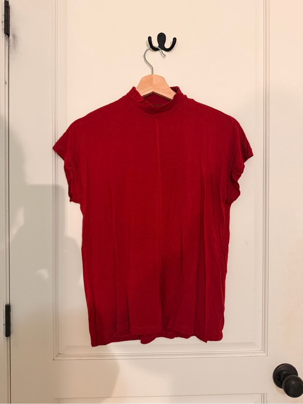 Zara Deep Red Mock Neck Short Sleeve Tee